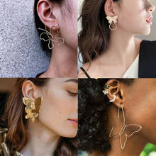 Tocona Elegance Big Butterfly Drop Earrings for Women Gold Color Alloy Metal Hollow Geometric Long Chain Dangle Earrings Jewelry 2024 - buy cheap