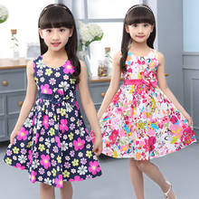 Хлопковое платье-жилет для девочек, детская одежда с цветочным принтом, корейские вечерние платья принцессы с бабочками, От 4 до 14 лет 2024 - купить недорого