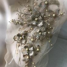 1 Piece 30x 13cm Delicate 3D Flower Embroiderey Pearl Beaded Lace Applique Neckline Lace Trim Dress Fabrics Material 8 Colors 2024 - buy cheap