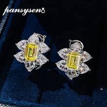PANSYSEN White Gold Color Emerald Cut Citrine Created Moissanite Gemstone Clip Earrings Women 925 Sterling Silver Fine Jewelry 2024 - buy cheap