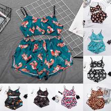 Two Piece Set Sexy Pijamas Print Pattern Womens Comfort Sets Sleeveless V Neck Crop Top And Shorts Satin Pajamas Sleepwear 2024 - buy cheap