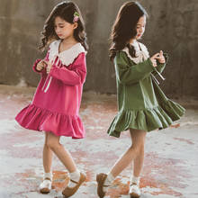 Детское платье с отложным воротником и длинным рукавом, на возраст 6-14 лет 2024 - купить недорого
