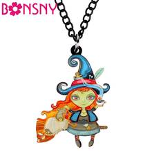 Bonsny Acrylic Halloween Magical Hat Witch Girl Necklace Long Chain Choker Festival Jewelry Kids Teens Girls  Party Charms Gift 2024 - buy cheap
