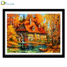 Autumn Scenery 5D Diamond Embroidery Diamond Painting Wooden House, Windmill Cross Stitch Mosaic DIY Wall Decor Needlework 2024 - buy cheap