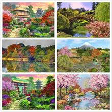 Pintura de diamantes 5D del monte Fuji japonés, mosaico bordado con paisaje de flores de cerezo, kit de punto de cruz, regalo decorativo 2024 - compra barato