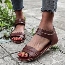 Sandalias planas para Mujer, zapatos de tacón bajo, con cremallera, cómodas, color negro y marrón, para verano, novedad de 2021 2024 - compra barato