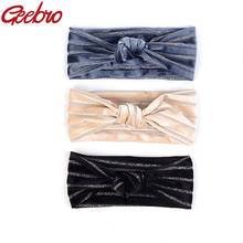 Geebro Woman Cotton Colorful Velvet Stripe Knotted Headbands Headwear Boho Soft Ribbed Elastic Hairband Accessories Party Turban 2024 - buy cheap
