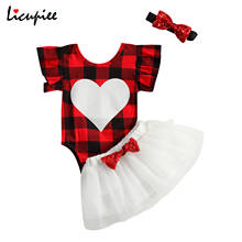 0-24 Months Fashion Pullover Baby Girl\u2019s Outfits Suit Fresh Plaid Heart Romper and Sequin Bow Gauze Skirt Headband 2024 - buy cheap