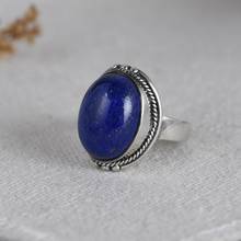 Anel fnj 925 de prata para mulheres, joias 100% originais pura s925, anéis de prata esterlina lápis-lazúli, pedra azul natural 2024 - compre barato