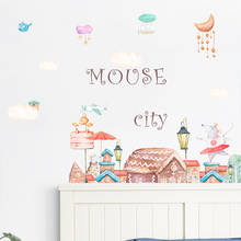 Pegatinas de pared de Ciudad de ratón de dibujos animados para habitaciones de niños, calcomanías de pared para dormitorio de bebé, Mural de guardería, papel tapiz para niños autoadhesivo 2024 - compra barato