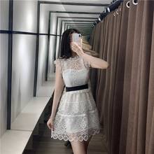 2020 New Summer O-Neck Women Dress Mini Patchwork Hollow Out Petal Sleeve Sexy Sleeveless Dresses Lace Korean Casual Fashion 2024 - buy cheap