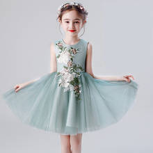 Bonito meninas flor vestidos de princesa crianças curto limão verde bordado festa de aniversário festa feriado vestidos do bebê crianças vestido de dia 2024 - compre barato