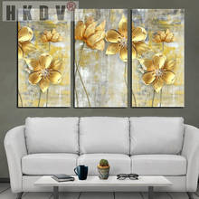 HKDV Yellow Lotus Combined Canvas Painting Landscape Wall Art Golden Posters And Prints Pictures for Living Room Home Decor 2024 - buy cheap