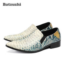 Batzuzhi sapatos sociais masculinos de couro, sapatos sociais de homens da moda italiana 2018, sapatos de casamento para homens com padrão de paetão 2024 - compre barato