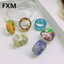 Fxm anéis femininos de resina acrílica transparente coloridos, anéis para mulheres da moda coreana, joias de festa 2021 2024 - compre barato