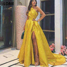 LORIE Elegant Evening Dresses A-line Custom made Gold Satin Formal Dress Pleats Sleeves Prom Party Gowns Beauty Pageant Dresses 2024 - buy cheap