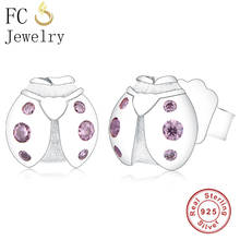 FC Jewelry 925 Sterling Silver Summer Small Animal Ladybird Ladybug Pink Zirconia Stud Earring Women Fashion Kids Party Brincos 2024 - buy cheap