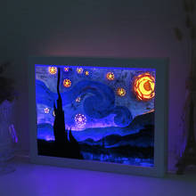 3d лампа для резьбы по бумаге тень Ван Гог звездное небо USB ночные светильники креативное изображение бумаги для украшения дома спальни детские подарки 2024 - купить недорого