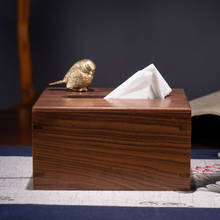 Caixa de tecido de madeira com capa de pássaro dourado, decorativo, guardanapo magnético, suporte para sala de estar, banco, organizador de toalha de papel 2024 - compre barato