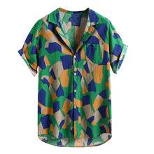 Camisa hawaiana estampada para Hombre, ropa de calle, Camisas de algodón, Lien, blusa con bolsillo 2024 - compra barato