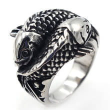 Asjerlya legal masculino punk anéis 316l titânio aço inoxidável duplo peixe galo anéis para festa à moda masculino dedo jóias 7-13 2024 - compre barato
