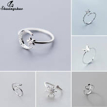 Shuangshuo anel de prata esterlina 925 real, anel com cristal cz de lua e estrela de abertura para mulheres encantadoras joias finas presente de casamento e noivado 2024 - compre barato