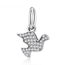 Authentic S925 Silver Cute Pave Peace Dove With Crystal Pendant Charm fit Pandora Bracelet Bangle For Women DIY Jewelry 2024 - buy cheap