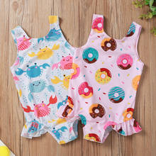 Infant Baby Little Girls Swimsuit Breathable One-piece Summer Children Cute Crab/Donut Printing Sleeveless Swimwear for Vacation 2024 - buy cheap