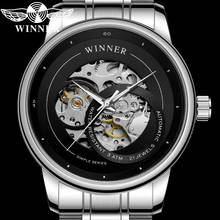 WINNER-Reloj de pulsera de acero inoxidable para hombre, accesorio masculino de pulsera resistente al agua con mecanismo automático, complemento deportivo mecánico de marca de lujo con diseño militar, 8190 2024 - compra barato