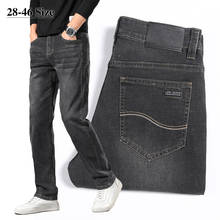Plus Size 42 44 46 Brand Men's Fashion Jeans Classic Black Grey Straight Denim Pants Male Business Casual Elasticity Trousers 2024 - buy cheap