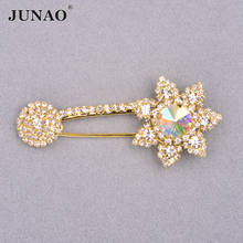 JUNAO-broches de flores con diamantes de imitación dorados, 35x85mm, apliques de cristal, alfileres de ramo para abrigo, accesorios de joyería 2024 - compra barato