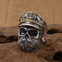 S925 стерлингового серебра ретро череп капитан Открытое кольцо человек тайское модное серебро череп персонализированные кольца для мужчин 2024 - купить недорого