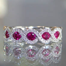Роскошные обручальные кольца USTAR с красным камнем, бесконечность, для женщин, полностью Блестящий кубический цирконий, фотоэлемент для пальца 2024 - купить недорого