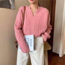 PEONFLY-suéter holgado de manga larga para mujer, jerseys de punto, color rosa y verde, Otoño, 2020 2024 - compra barato