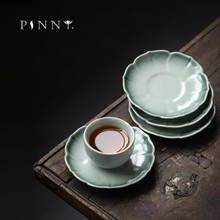PINNY Retro Ceramic Cyan Glaze Teacup Saucers Pigmented Heat Resistant Kung Fu Tea Cup Pads Vintage Tea Accessories 2024 - buy cheap