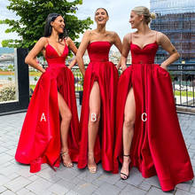 Сексуальные платья подружек невесты с V-образным вырезом, на бретельках, с открытой спиной и карманами, женское длинное ТРАПЕЦИЕВИДНОЕ красное платье для свадебной вечеринки, 2021 Vestidos 2024 - купить недорого