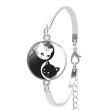 2020 Silver Glass Bracelet Girl 20mm Yin Yang Black and White Cute Cat Glass Convex Round Pendant Bracelet Jewelry 2024 - buy cheap