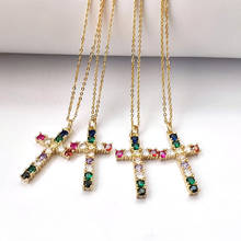 10 Pcs Rainbow Cubic zirconia micro pave cross Pendant Necklace, Multi-color CZ stone Charms Women Girls Jewelry NK440 2024 - buy cheap