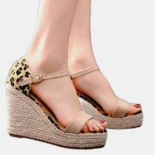 LIHUAMAO-sandalias de cuña de ante y leopardo para mujer, alpargatas con correa en el tobillo, plataforma con punta abierta, informales, para playa, verano 2019 2024 - compra barato