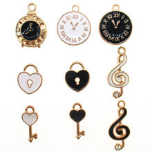 20pcs/lot Mini Heart Lock Key Enamel Alarm Clock Note Charm For DIY Earring Necklace Bracelet Jewelry Making Accessory New 2024 - buy cheap