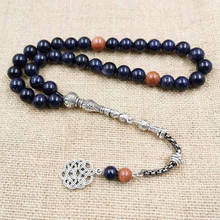 Natural Blue SandStone tasbih with Gold sandstone  Muslim man's gfit For Eid 33 66 99 Paryer beads Special New misbaha bracelet 2024 - buy cheap