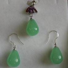 Hot sell free shipping ~~ perfect match lady's 12*16mm light green jade pendant, earring set 2024 - buy cheap
