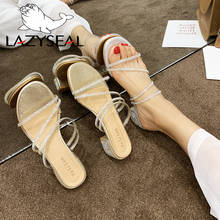 LazySeal/шикарные босоножки на квадратном каблуке; женская обувь без шнуровки; шлепанцы; Новинка; летние пляжные женские шлепанцы с кристаллами; модельные туфли для женщин 2024 - купить недорого