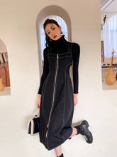 Vestido de zíper preto, moda primavera 2021, prancha para chá, desenho francês, nicho com alça suspensa 2024 - compre barato