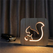 Marco de ardilla 3D, luz de noche de madera artesanal, encantadora lámpara de mesa de escritorio para niños, iluminación LED, regalo, decoración USB, luz nocturna, regalo de cumpleaños 2024 - compra barato