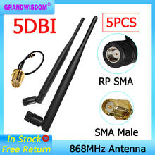 Conector de antena de 5 Uds., 868 MHz, 915 MHz, 5dbi, RP-SMA, GSM, 915 MHz, 868 MHz, antena impermeable + Cable Pigtail SMA macho/u.FL de 21cm 2024 - compra barato