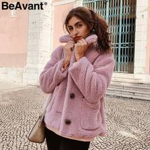 BeAvant elegante Rosa faux fur abrigo mujer suave otoño invierno chaqueta femenina abrigos de manga larga teddy outwear señoras chaquetas 2024 - compra barato