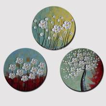 Mintura Round Painting 3 Set Hand Painted White Flowers Modern Knife Oil Paintings On Canvas Wall Art For Home Decor With Framed 2024 - buy cheap