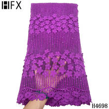 HFX Purple African Lace Fabric 2021 Sequins Tulle Lace Fabric Cord Lace Fabric French Net Lace Nigerian Lace 5 yards For Dress 2024 - buy cheap