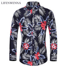 LIFENWENNA Plus Size 5XL 6XL 7XL Men's Shirt Autumn Fashion Flower Printed Long Sleeve Shirts Men Casual Business Office Shirts 2024 - buy cheap